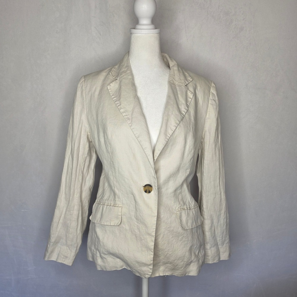 Quince 100% European Linen Old Money Style Structured Blazer Sand Size S